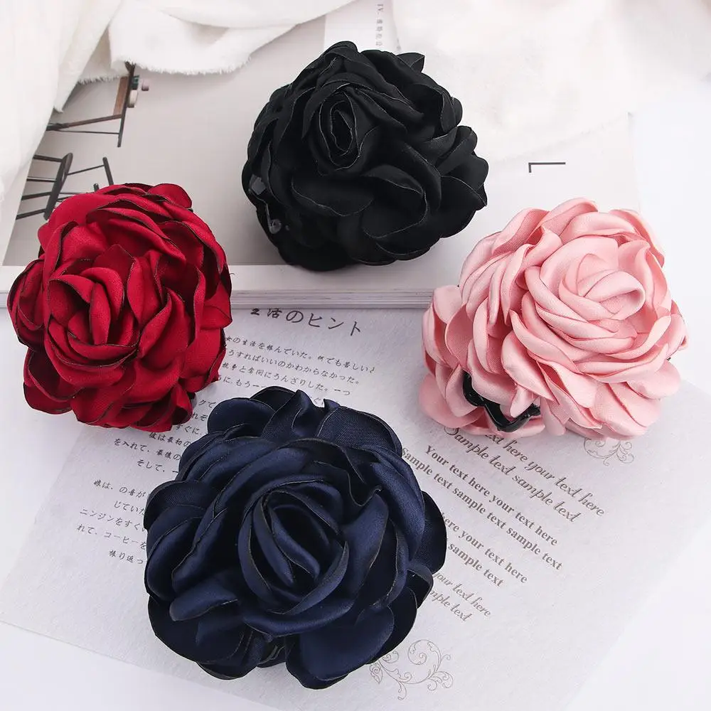 1 Pcs Gift Women Chiffon Lady Accessories Hair Claw Jaw Barrette Rose Flower Hair Clip