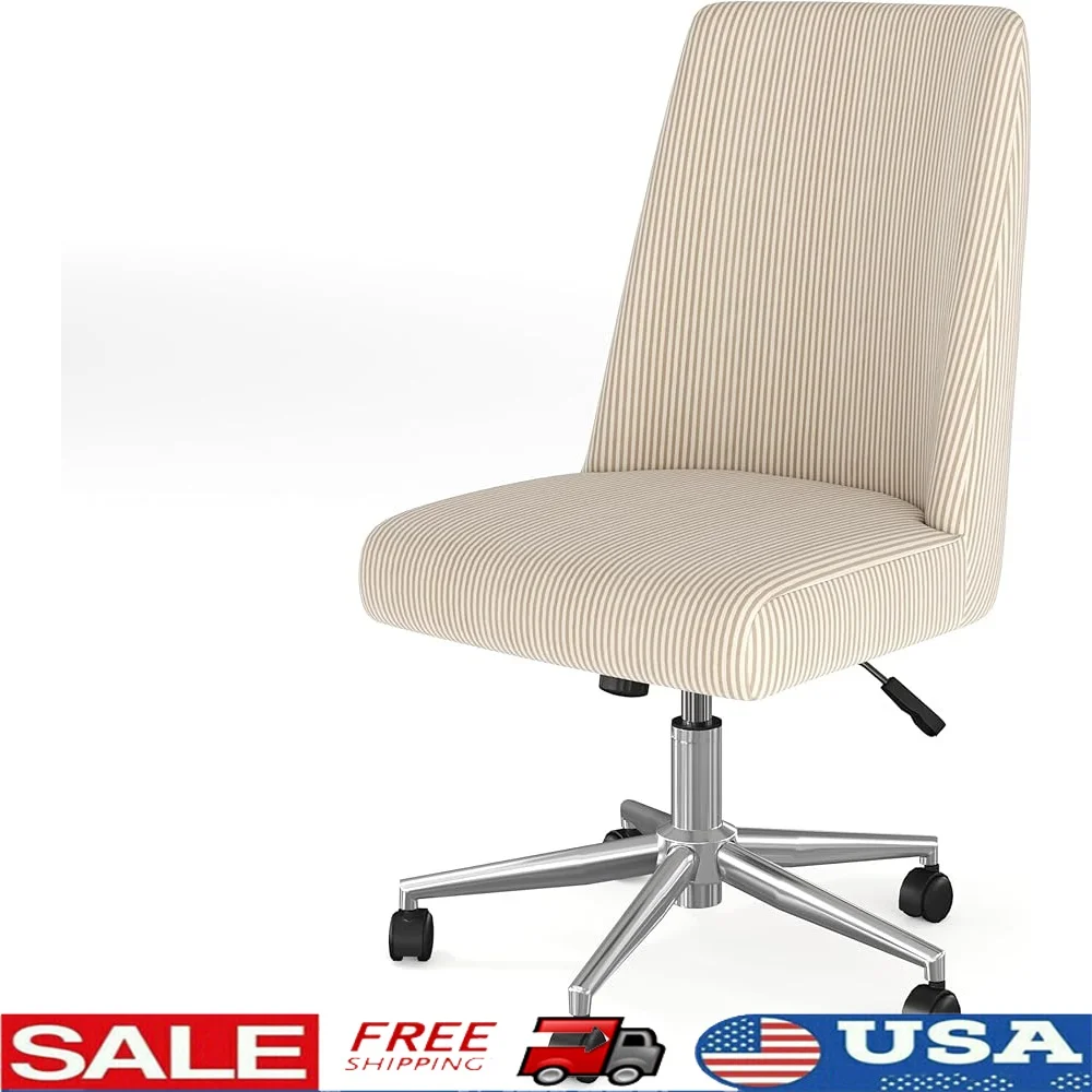 

Height Adjustable Swivel Office Chair Modern Design Task Chair with Polished Nickel Frame Soft Upholstered Beige Stripe Fabric
