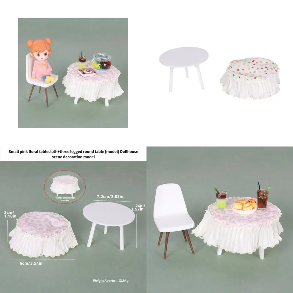 

Elegant Three Legged Doll House Round Coffee Table With Delicate Lace Trim Tablecloth for 1/12 Scale Scene Setting A2UB