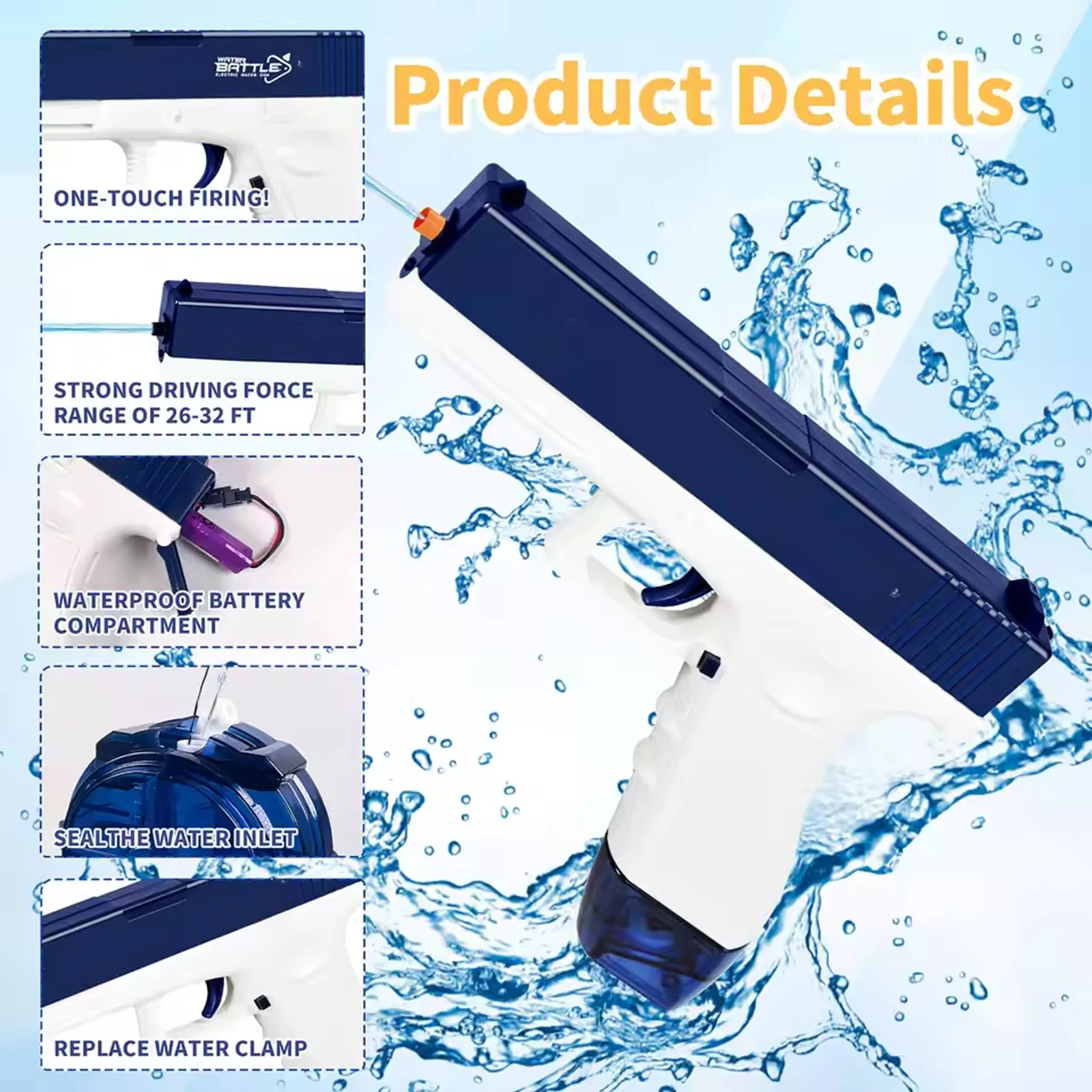 Electric Water Gun Rechargeable Automatic & Manual Spray Gun Capacity Range Up to 32 FT Range for Adults & Kids image 2