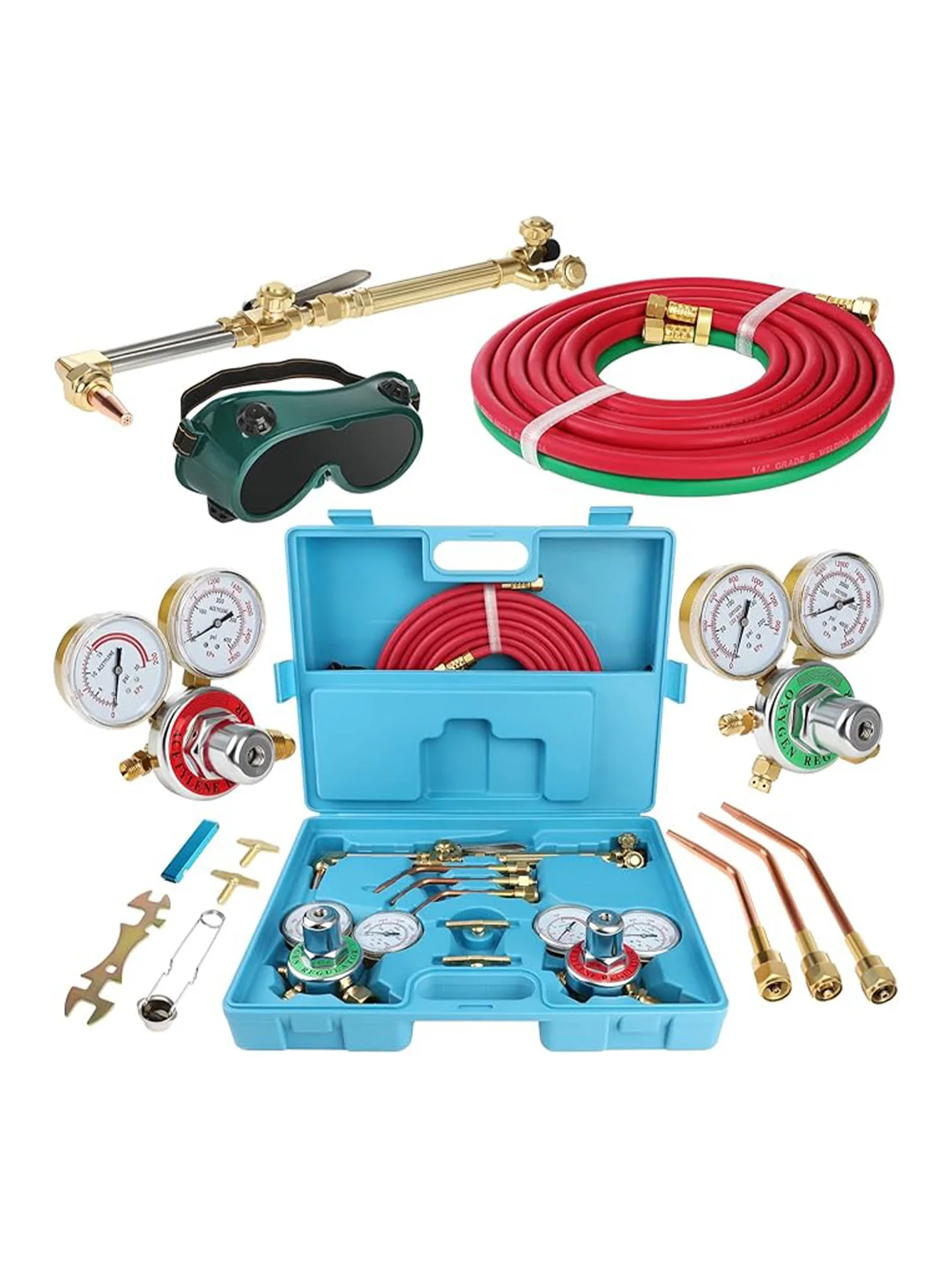 Kit obor las pemotong oksigen & Gas asetilen portabel Oxy Kit Brazing profesional Set alat las dengan dua selang, Regulator