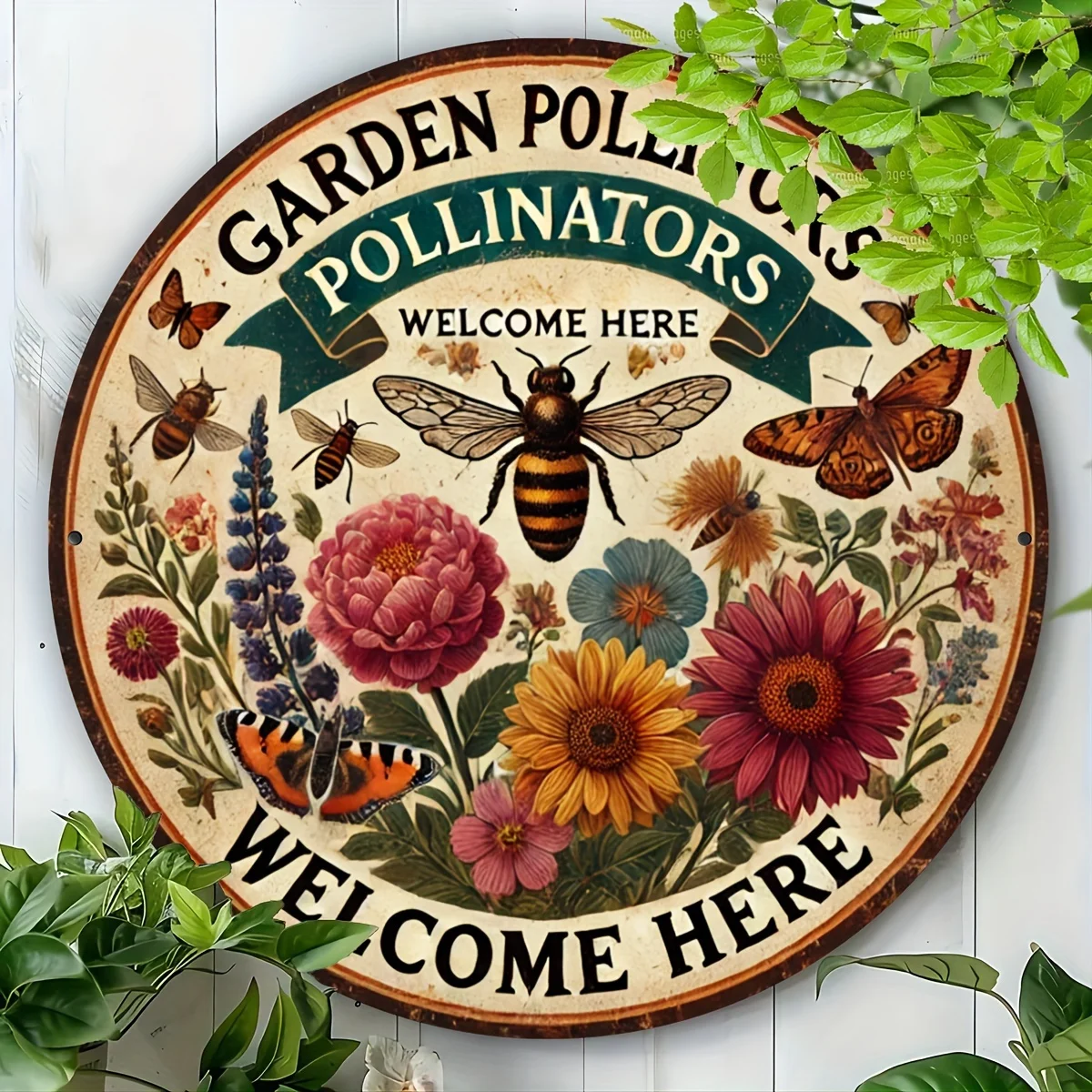 1pc Vintage Floral Sign Measuring 7.87 by 7.87 Inches - Rustic Round Wall Art Featuring Flowers, Pre-Riveted And Reusable