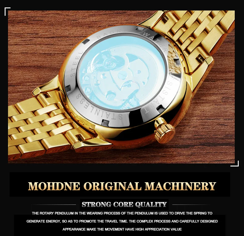 MOHDNE Brand Luxury Automatic Mechanical Watches for Men Gold Dragon Watch Male Clock Waterproof Unique Gift Relogio Masculino