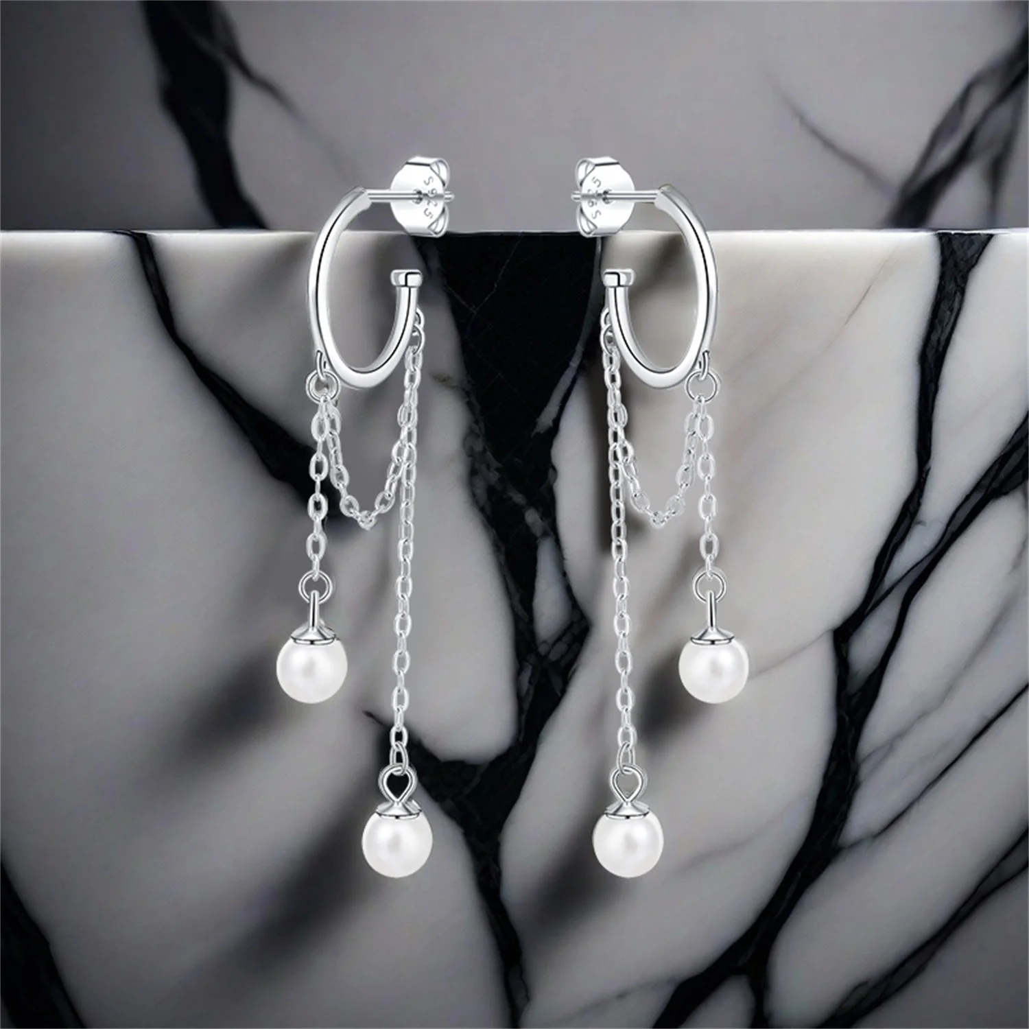 Boucles d'oreilles pompon perle en argent regardé 925 pour femme, cerceau polyvalent, bijoux de fête, beaux cadeaux, 03/boucles d'oreilles