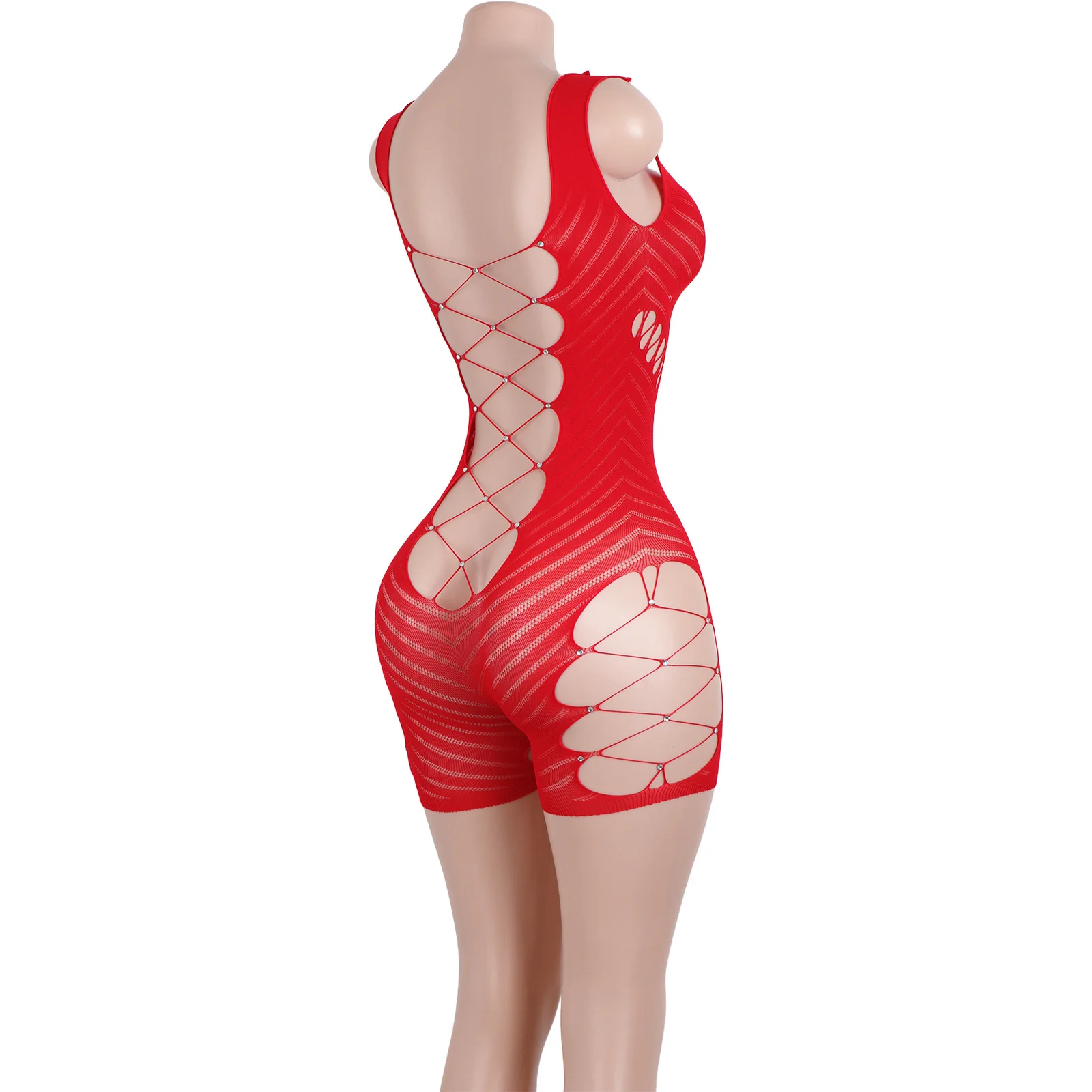 Экзотическая красная кружевная танцевальная одежда без рукавов для выступлений на сцене, сетчатые шорты, комплект танцора, боди для танцев на пилоне, наряды для девочек с кристаллами и бриллиантами