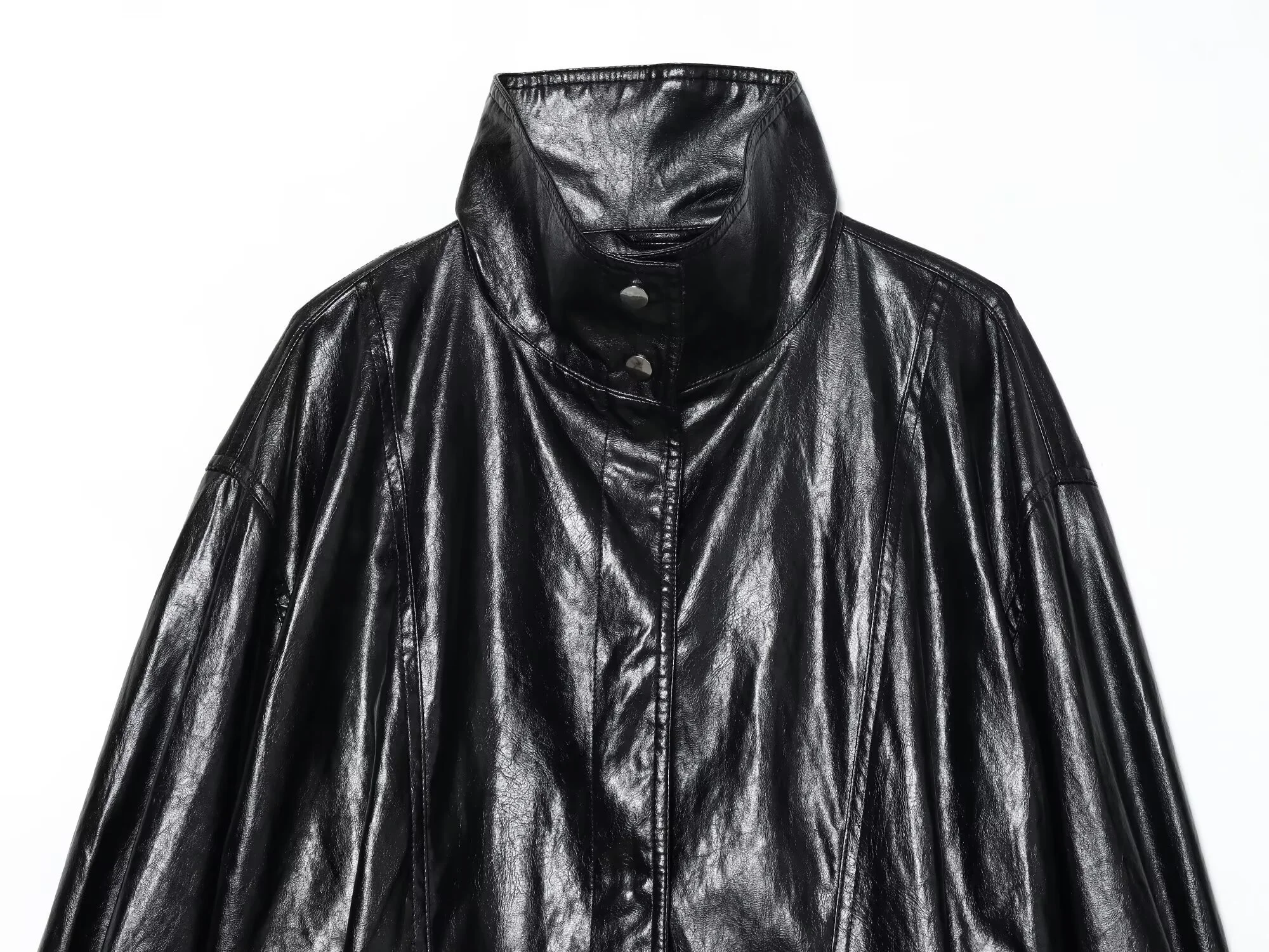 2025 inverno nova moda feminina casual solta gola alta manga longa piloto preto unisex simples jaqueta de couro