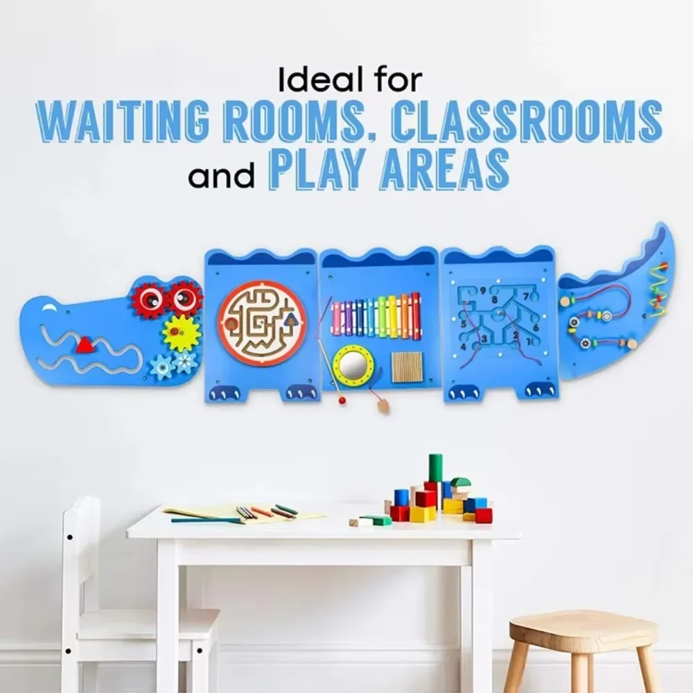 Custom blue high-quality environmentally friendly wooden busy board toy set Montessori children's delivery basic skills