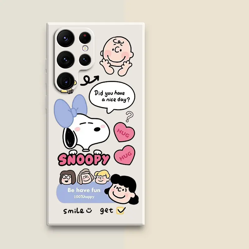 New Cartoon Snoopy Case For Funda Samsung Galaxy S23 S22 S21 S20 FE 5G S10E S10 S9 S8 Note 10 Plus 20 Ultra Square Liquid Cover