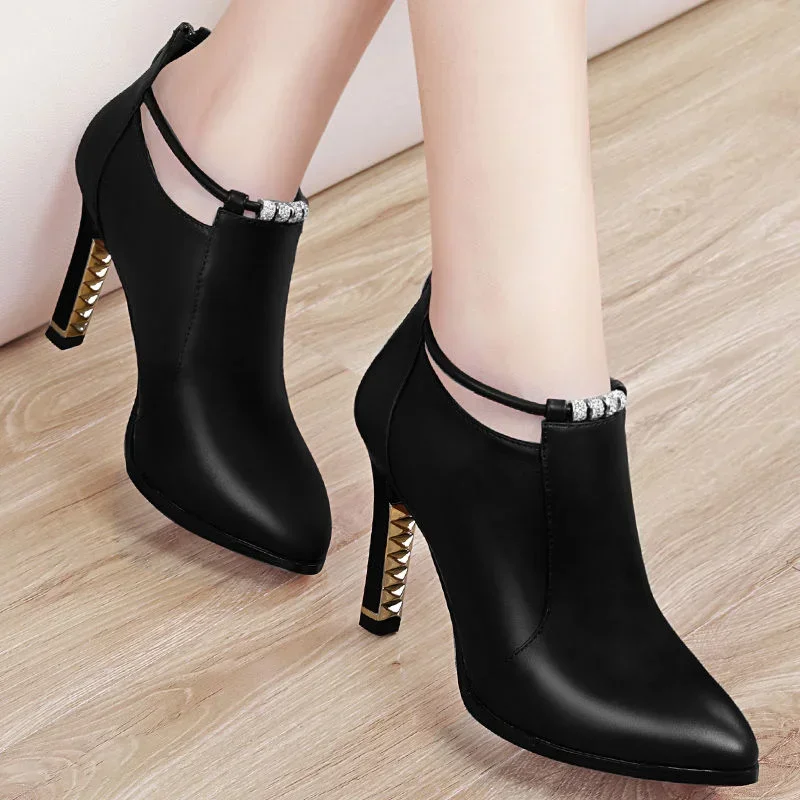 2023 New Women Red Women\'s Boots Stilettos Heels Ankle Boot Leather Casual Elegant Short Shoes Spring Summer Pumps Size 34