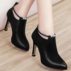 2023 New Women Red Women's Boots Stilettos Heels Ankle Boot Leather Casual Elegant Short Shoes Spring Summer Pumps Size 34