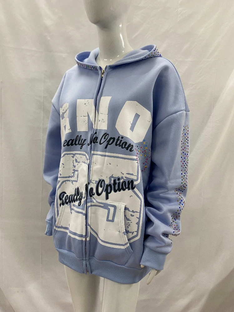 

Vintage Autumnal Brick Letter Print Cardigan Hoodie Zippered Casual Hooded Sweatshirt Trendy Streetwear