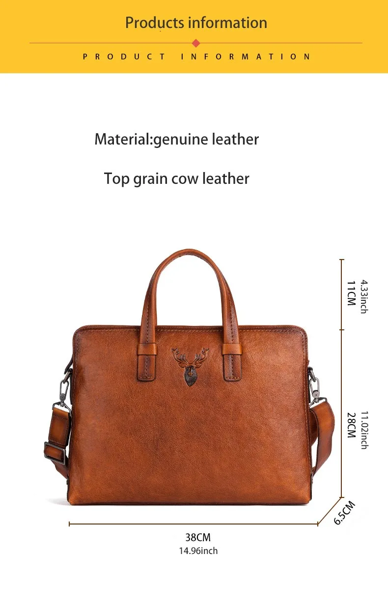 Retro Men's Briefcase Leather Casual Handbag Top Layer Cowhide Shoulder Bags Men Business Bag Pure Leather Laptop Tote Bags