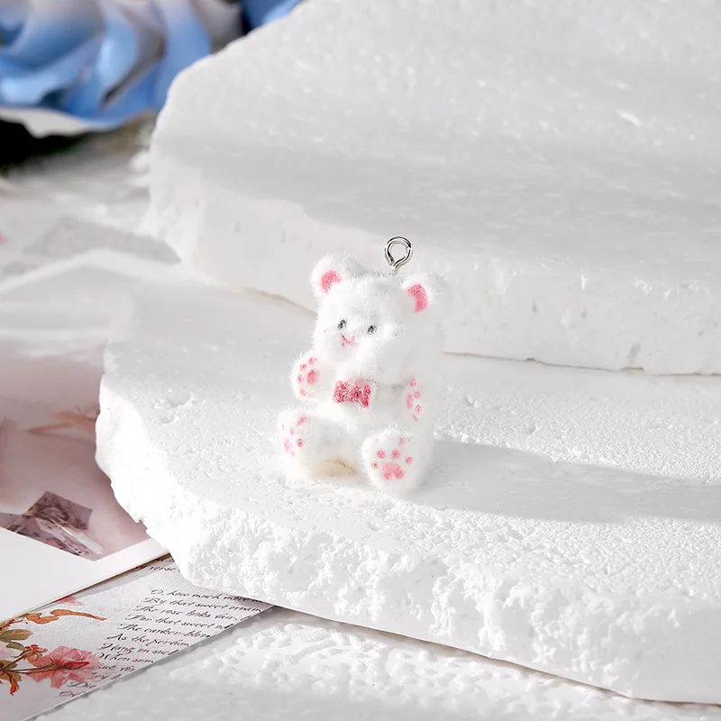 20pcs Flocking Resin Cartoon Bear Frog Charms 3D Plush Animal pendant For make Necklace keychains DIY crafts Jewelry fittings