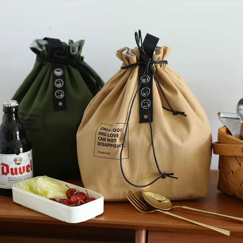 Canvas Lunch Bag Bento Box Handbag Outdoor Portable Picnic Dinner Container School Fresh Keeping Food Storage Tote Accessories