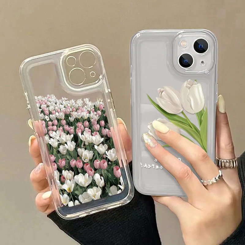 Soft Cute Flower Phone Case for iphone 11 Case for iPhone 13 15 12 14 Pro Max XS X XR 7 8 SE Shockproof Clear Aesthetic Cover