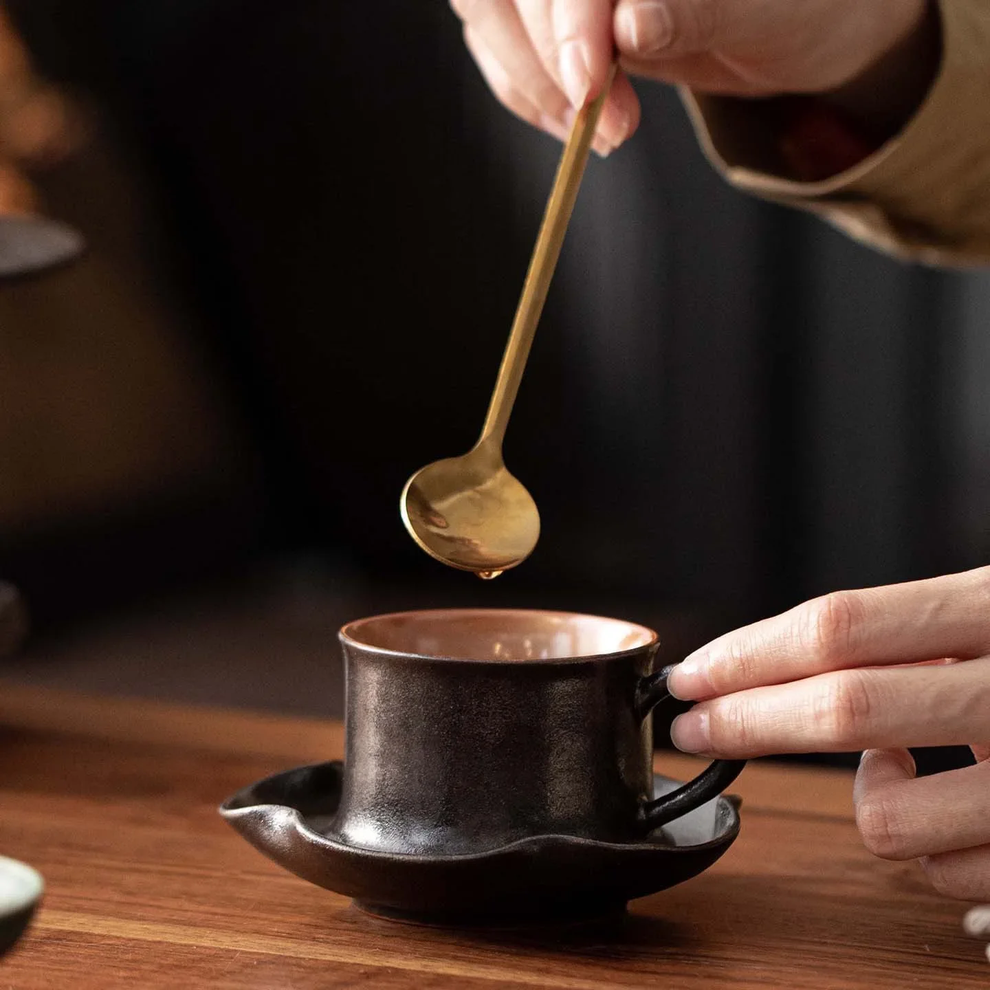 110ML Kuroshino Roasted Bamboo Coffee Cup Ceramic Teacup with Handle Personal Special Office Cup Mug Box Gift Coffeeware Teaware
