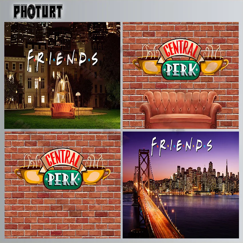 PHOTURT Film Friends Backdrop Birthday Wedding Background City Night Fountain Sofa Polyester Vinyl Photography Decoration Props