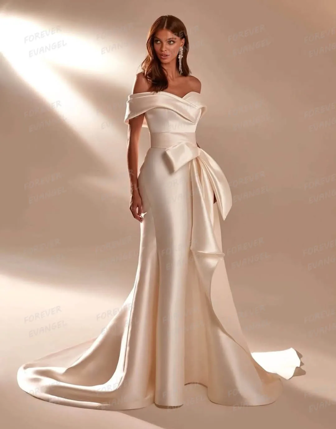 

Simple Mermaid Wedding Dresses Woman Satin Bride Gowns Off Shoulder Sleeveless 2026 Vestidos De Noche Customized Robe De Mariée