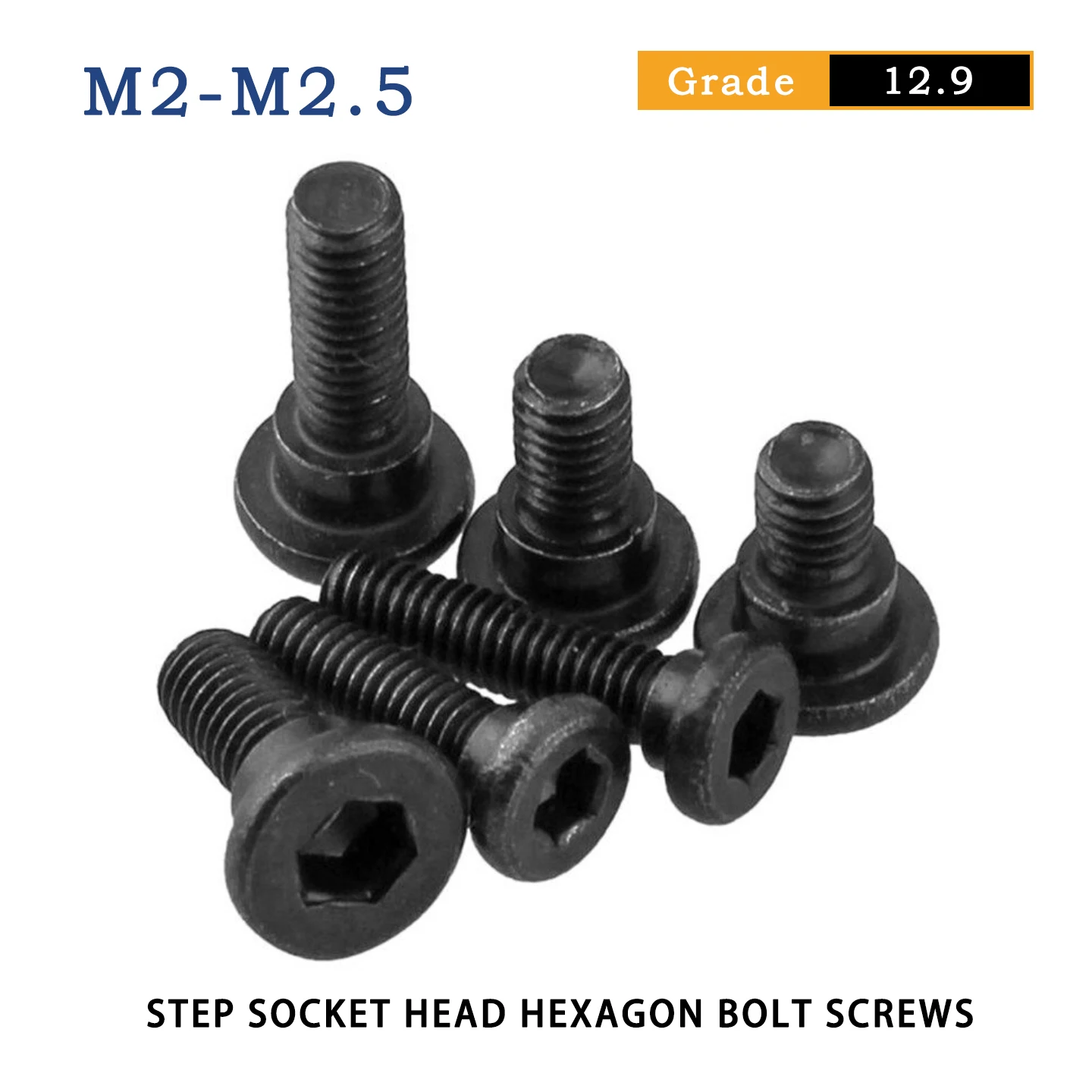 10-100Pcs 12.9 Grade Carbon Steel Hexagonal Flat Head Step Screw Black with Shoulders Screw Step Positioning Bolt M2.5 M3