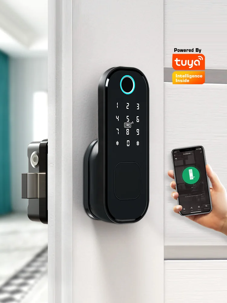 Imagem -04 - Fingerprint Eletrônico Door Lock para Jardim Portão Exterior Bloqueio Tuya App Wi-fi Passcode Rfid Card Keyless Lock Smart Door Lock