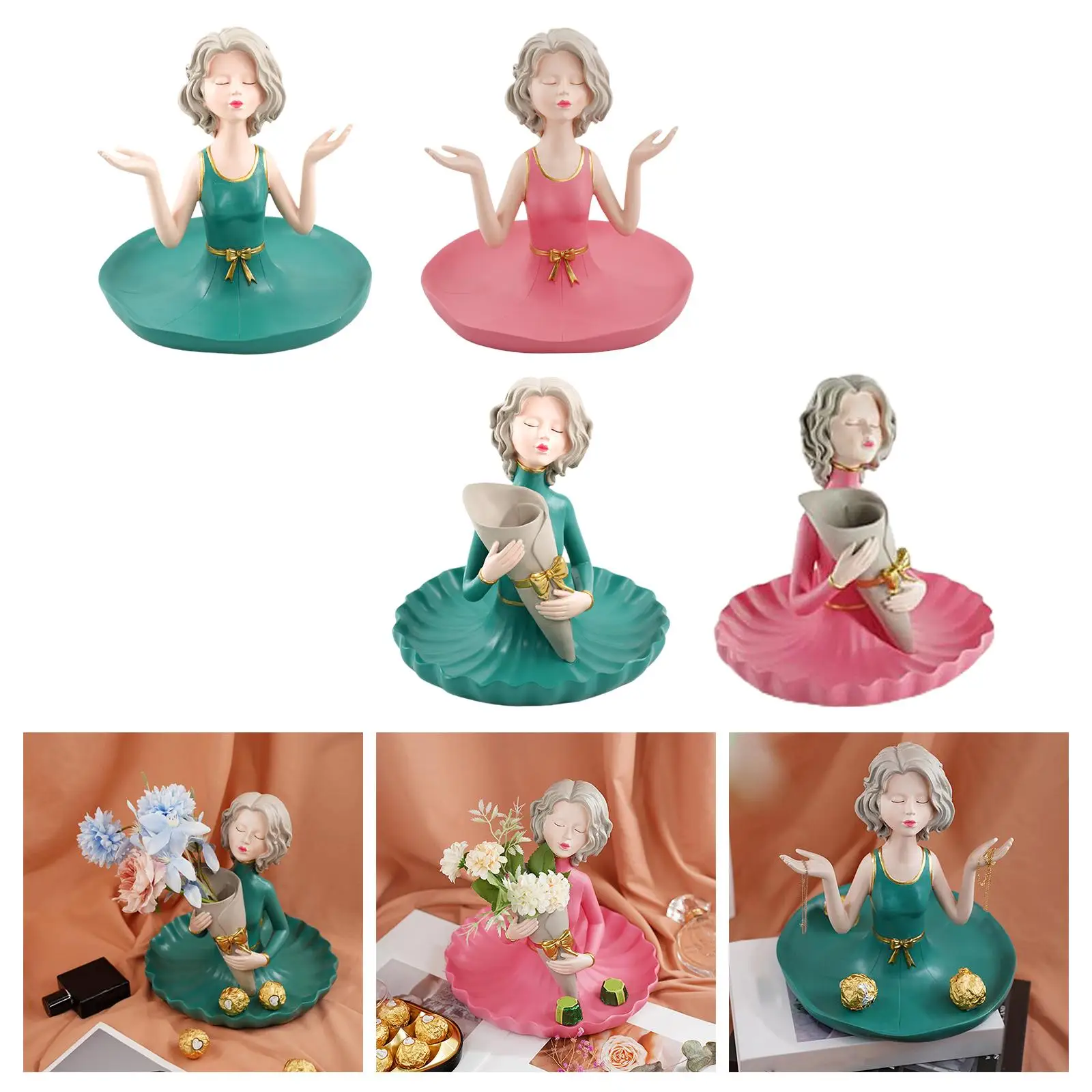 تمثال فتاة، مع صينية تخزين التنورة، منحوتة شخصيات إبداعية لغرفة النوم والأساور