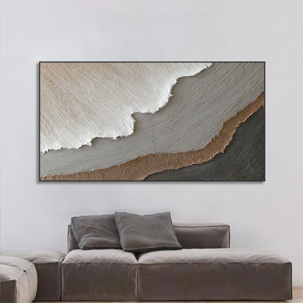 Minimalist Ocean Art Canvas Painting Textured Wall Art Earth Tone Waves Art Prints Art Living Room Painting Fashion Room Decor