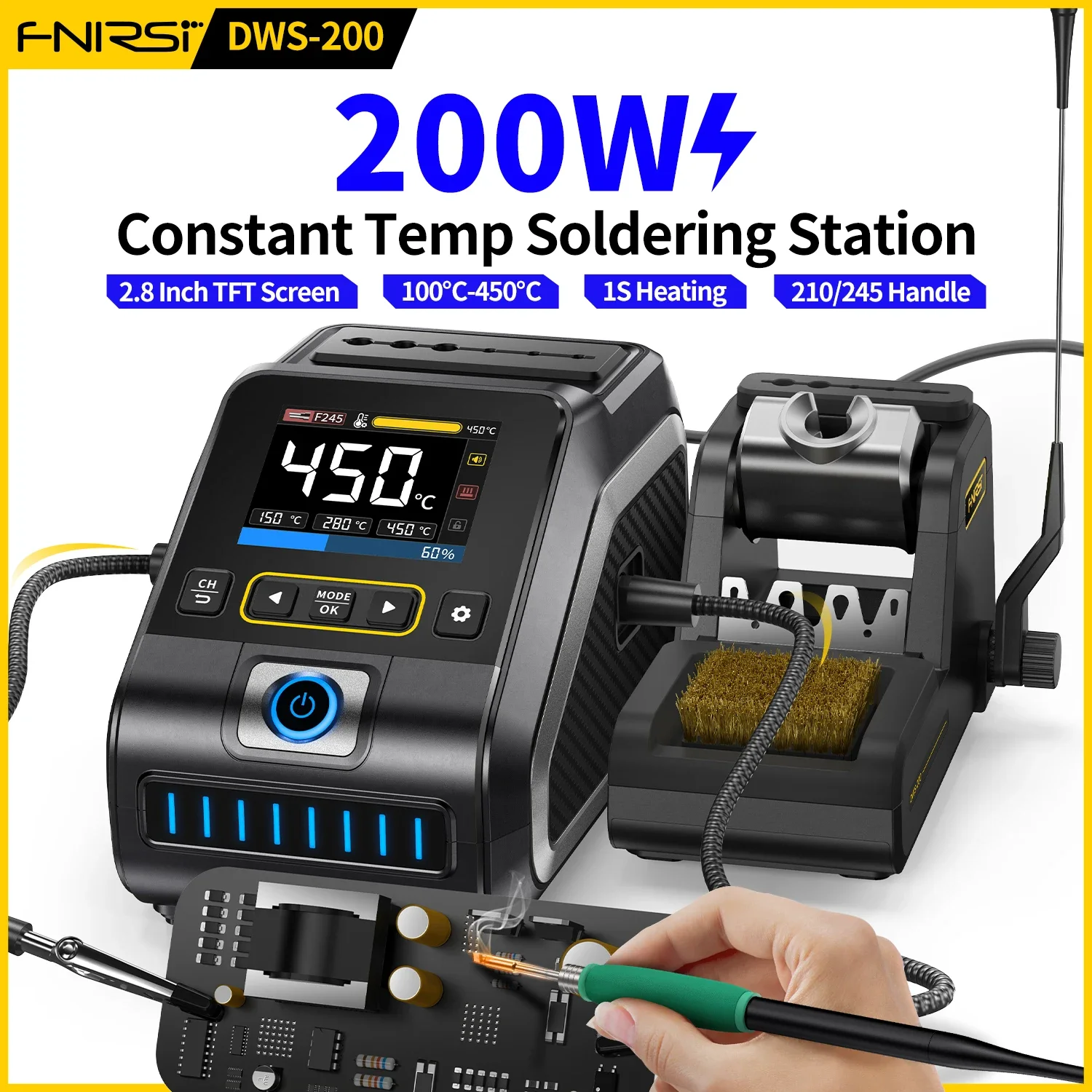 

200W Electronic Welding Rework Station Power Repaid Heating Soldering Iron Staion C210 C245 Solder Iron Handle FNIRSI DWS-200 ﻿