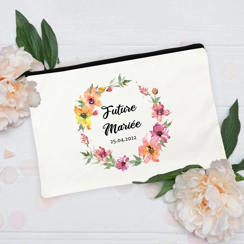 Future Mariée Personalized Custom Date Maid of Honor Bride Pouch Gifts Makeup Bags Bachelorette Wedding Party Toiletry Organizer