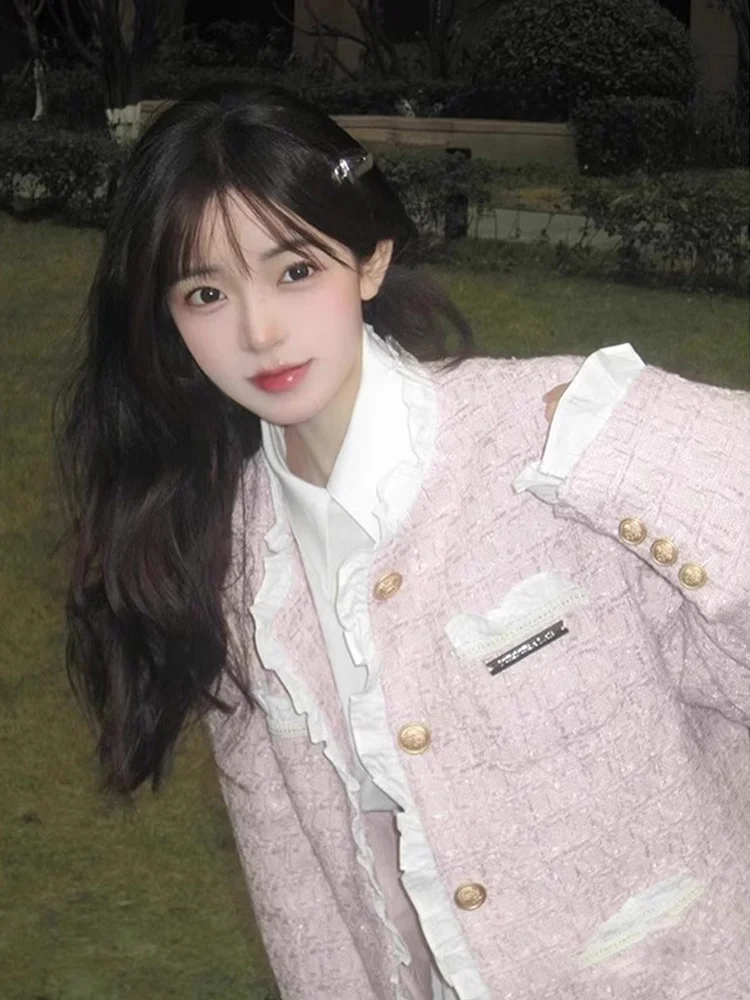 

Tweed Jacket Embellished Button Women Womens Summer Safari Detachable Drawstring Mesh Elastic Beautiful Feminine Party Dancing