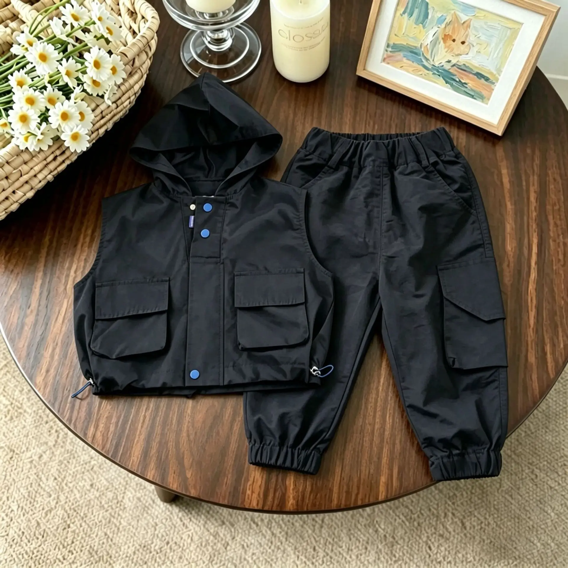 Boys' Autumn Clothes Cool and Handsome Tooling Vest Three-piece Going Out Clothes Set Autumn Clothes