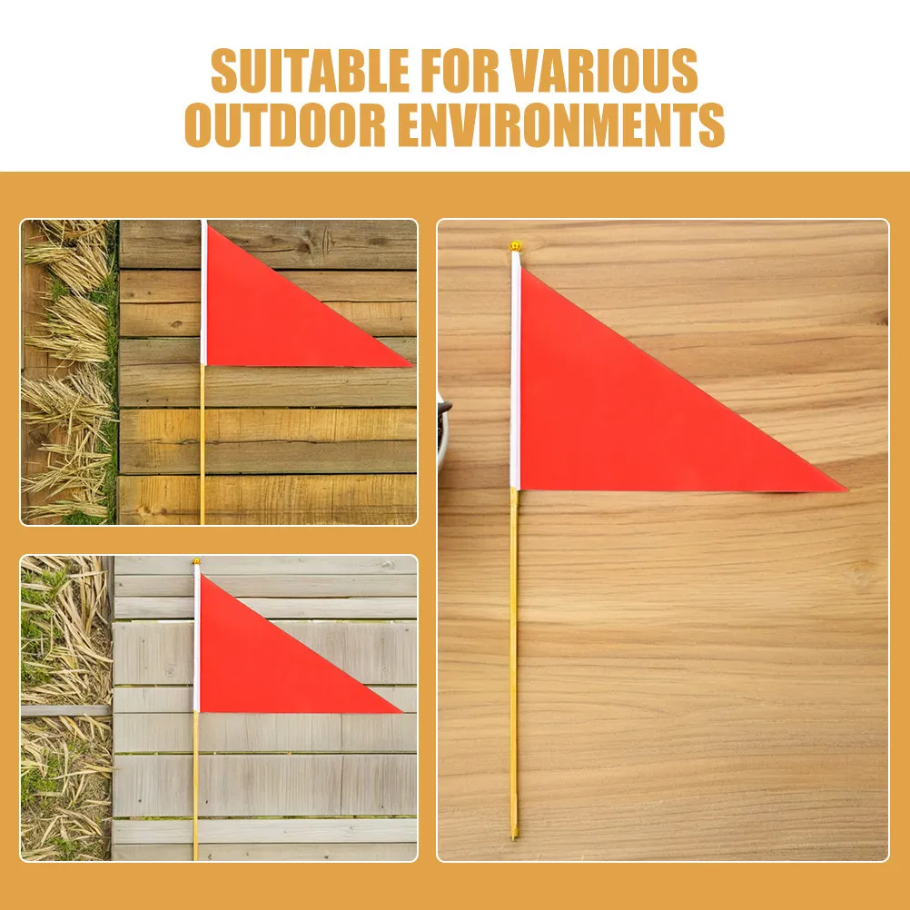 12Pcs Bright Red Triangular Marking Flags Portable Easy High Visibility Safety Flags for Yard Lawn Garden Construction