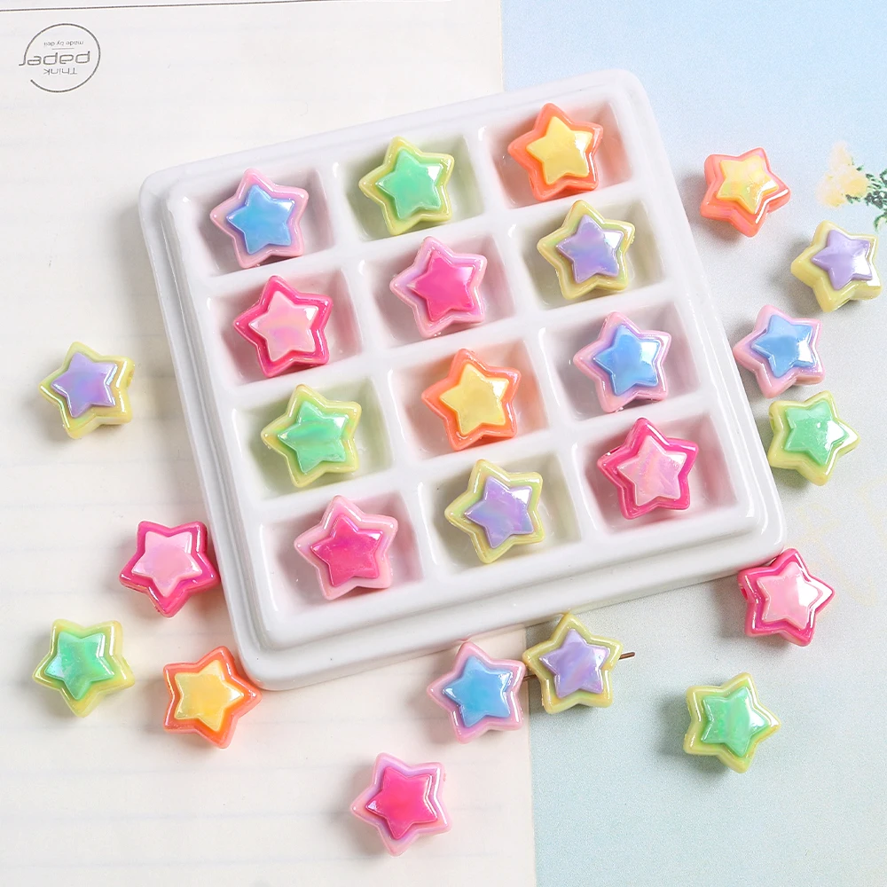 10pcs Acrylic Colorful Five-Pointed Star Loose Bead Diy Handmade Necklace Bracelet Cell Phone Chain Jewelry Accessory Materials