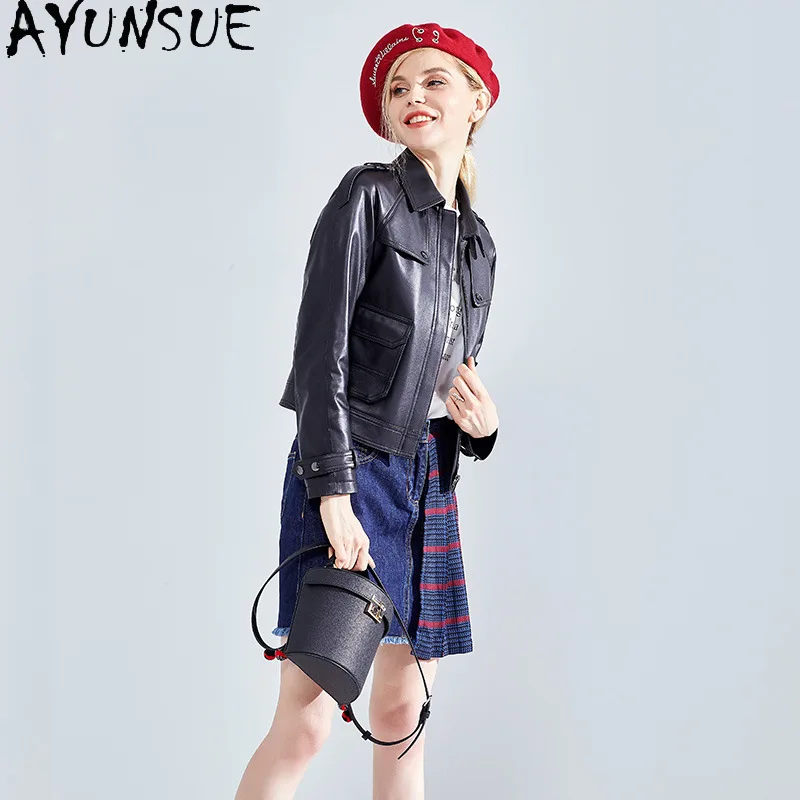 AYUNSUE 100% pelle di pecora Genuino Giacca di Pelle Donna Moto e motociclista Cappotto Delle Donne Giubbotti Primavera Autunno Vestiti Sottile ».ха Жiichtха Ж misce