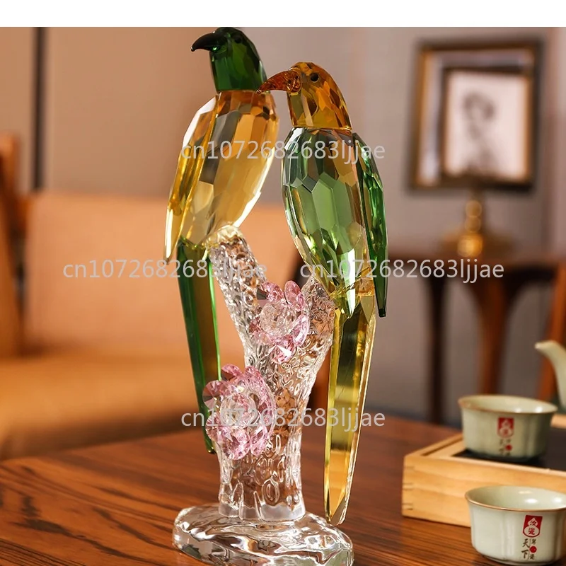 Crystal Bird Stained Glass Handicraft Psittacula Artificial Animal Sculpture Decorative Figurines Home Decoration