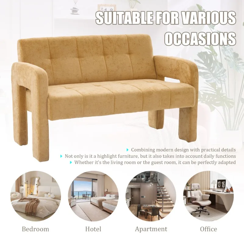 أريكة مخملية صفراء بمقعدين، أريكة منجدة حديثة مع خياطة مفصلة لغرفة المعيشة وغرفة النوم والأثاث المنزلي