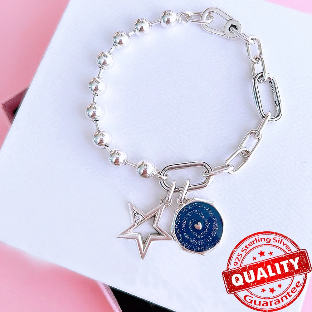 Bracelet en argent regardé 925 pour femme, série Me, coeur rose, crâne, Everver porte-bonheur, mini breloque, convient à la marque Me, cadeau de bijoux