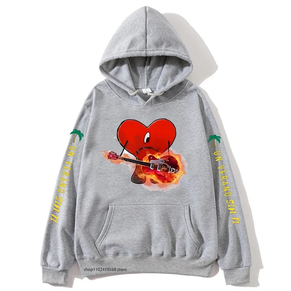 باد باني هوديس UN VERANO SIN TI بلوزات جرافيك ألبوم موسيقى طباعة Pollvers للجنسين الرجال/النساء الهيب هوب الشارع الشهير المتضخم