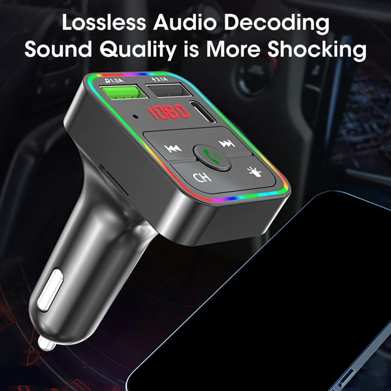 BNVN-Bluetooth 5.0 FM Transmitter Car Receiver Hands-Free Mobile Phone Navigation Call Dual USB Fast Charging