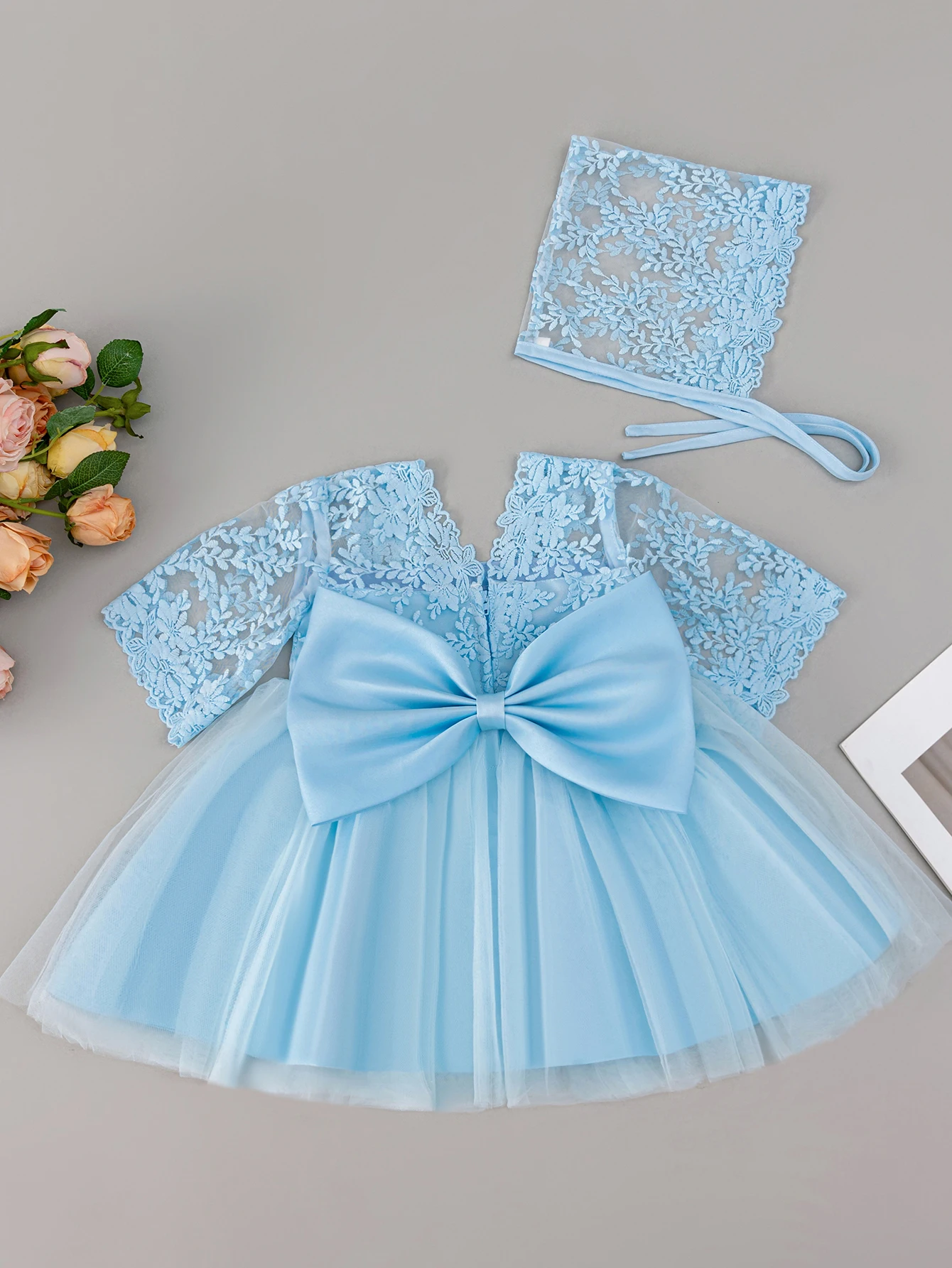 

Princess Costume Blue Wedding Dress Set for Baby Girl Aged 0-2 Years Old Puffy Gauze Skirt Birthday Party