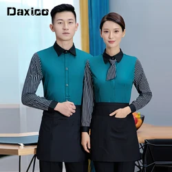 Long Sleeve Waiter Uniform for Man Western Waitress Uniform Woman Fast Food Service Staff Wear Cafe Kitchen Work Clothing