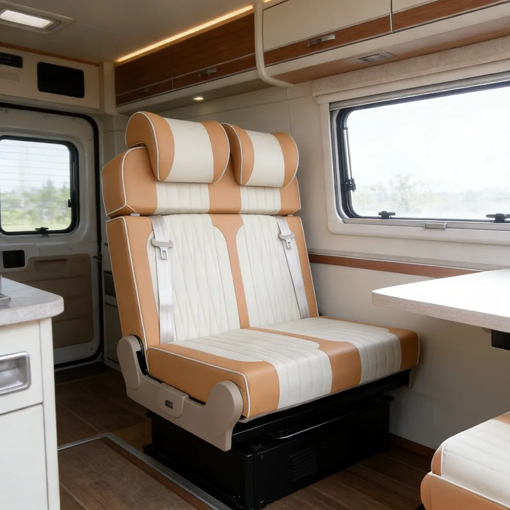 

Custom Wholesale Luxury Leather RV Seats Adjustable Convertible To Bed Fit for MPV Van Camper 2/3 Seater Customizable Option