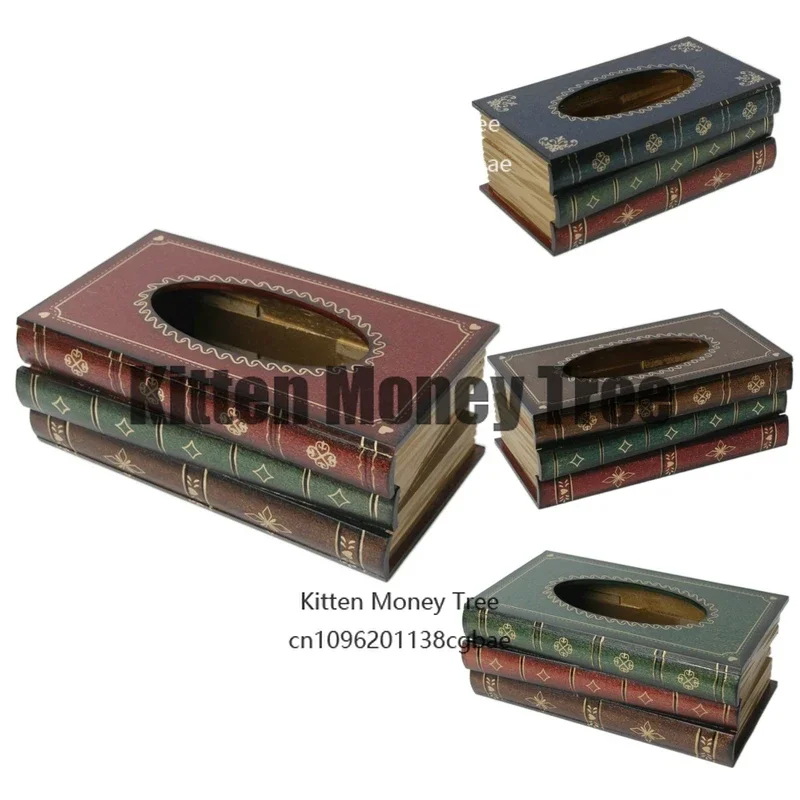 テーブルティッシュボックスブック型木製オーガナイザー長方形ティッシュケースレストラン家庭用ティッシュ収納ボックス家の装飾