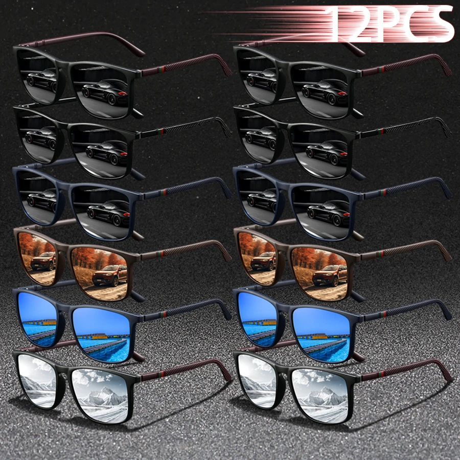 

12 PCS Fashion Colorful stripes Vintage Square Sunglasses For Men Women Driving Brand Designer Sun Glasses Man Eyewear UV400