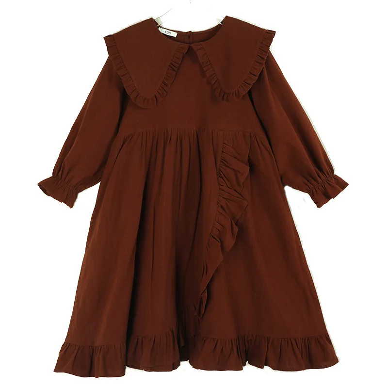 

От 6 до 16 лет, модное осенне-осеннее красное расклешенное платье с рюшами для девочек-подростков, детские хлопковые повседневные платья для больших девочек, одежда