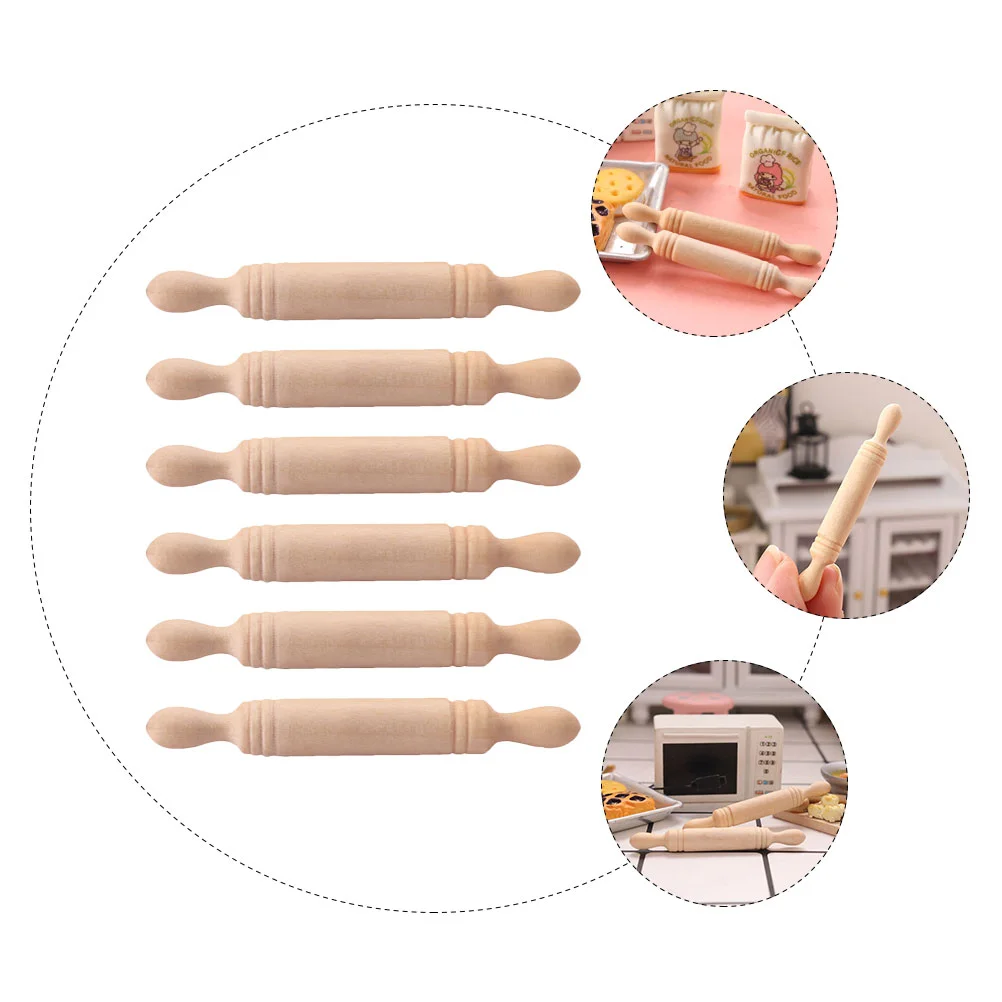 6 Pcs Miniature Rolling Sticks Wooden Kids Toys House Accessories Landscape Prop Tiny Kitchenware Child Play