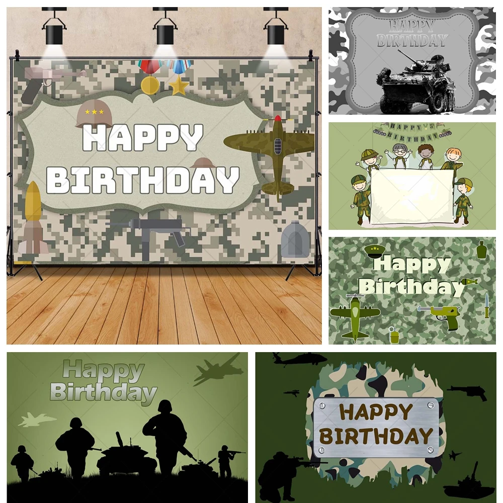 Military Fan Camouflage Soldier Army Boy Gifts Birthday Party Banner Backdrop Custom Baby Kid Room Photo Poster Decor Background