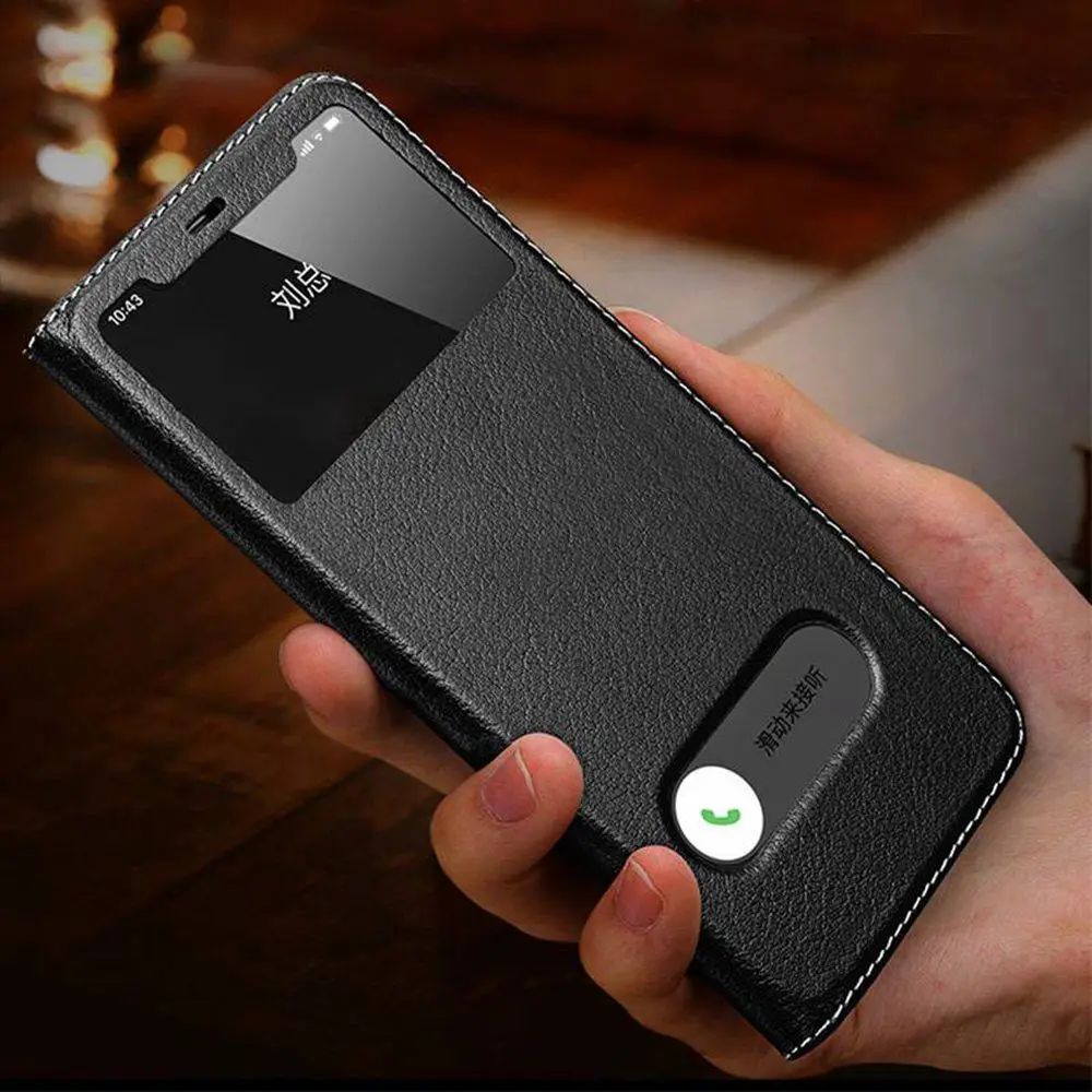 Genuine Leather Case For Iphone 11 12 13 14 15 Pro XS Max Case For X XR Window View Coque For Iphone 12 13Mini 14 15 Plus Cover