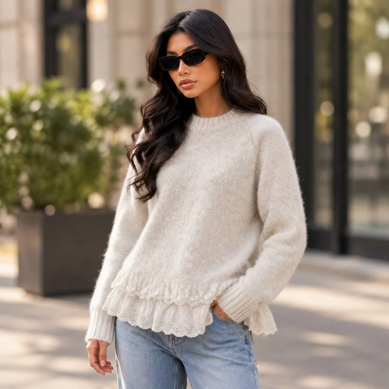 Pullover Long Sleeve Sweater Regular Length Elegant Style with Standard Length Winter High Temperature Setting Women Sweater