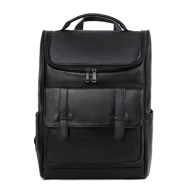 

2024 New Business Men Backpack First Layer Cowhide Men's Bag Genuine Leather Schoolbag Large 15.6 Inch Laptop Travel Backpack