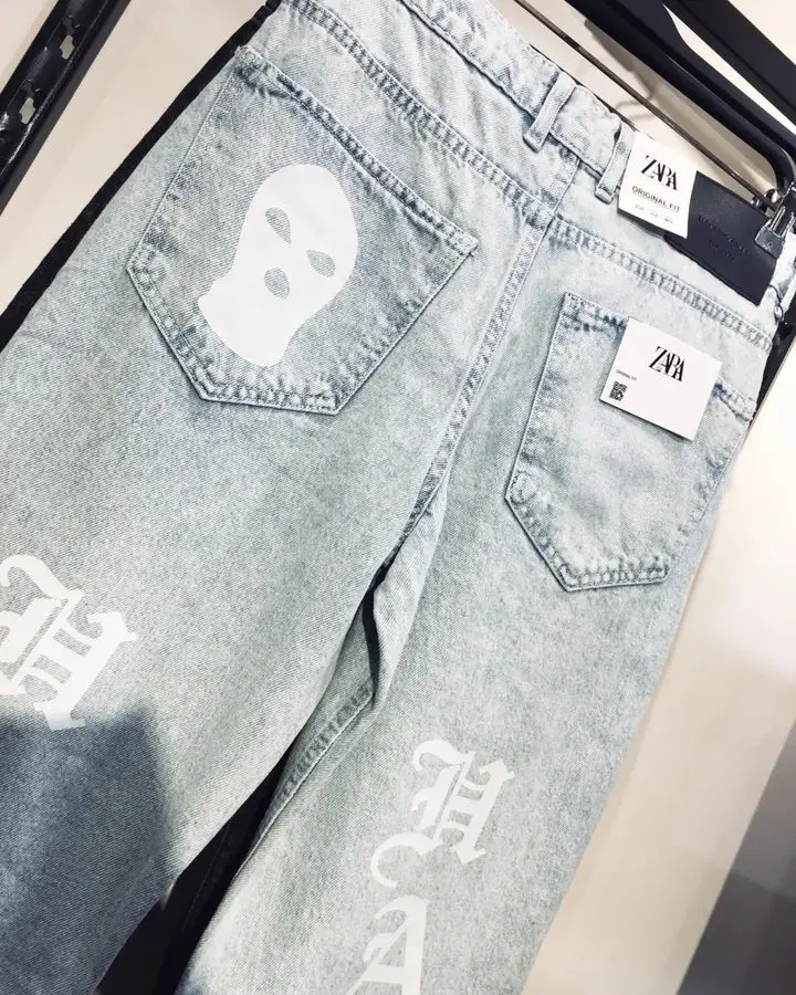 Streetwear Jeans Y2K Hip Hop Retro Letter Skull Graphic Print Baggy Jeans Pants Mens Punk Rock High Waist Wide Leg Trousers